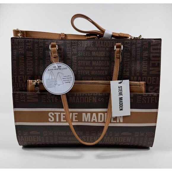 NEW Steve Madden Women's Large Blivia-Printed Logo Tote Bag with Pouch NWT $118 - Picture 1 of 6